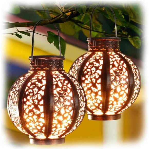 New 2 Pack Hanging Outdoor Ramadan Solar Lantern Waterproof 6 Lumens Brown Decor - Picture 1 of 7